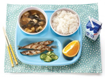 Typical school lunch in Japan. <em>What's for Lunch?</em> Photo by Yvonne Duivenvoorden.